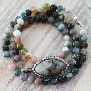 Jasper Stone Rhinestone Beaded Wrap Bracelet